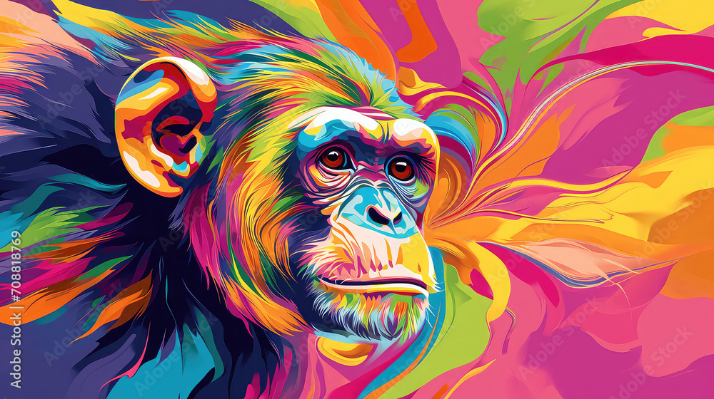 Elegant colorful 3d abstraction monkey zodiac	