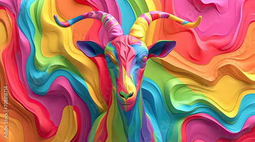 Elegant colorful 3d abstraction goat zodiac	 photo