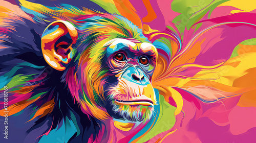 Elegant colorful 3d abstraction monkey zodiac 