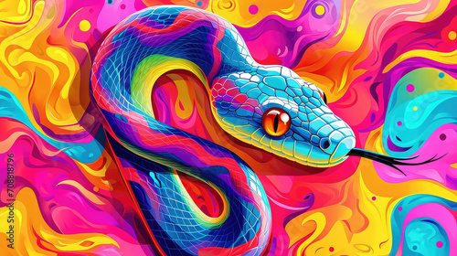 Elegant colorful 3d abstraction snake zodiac 