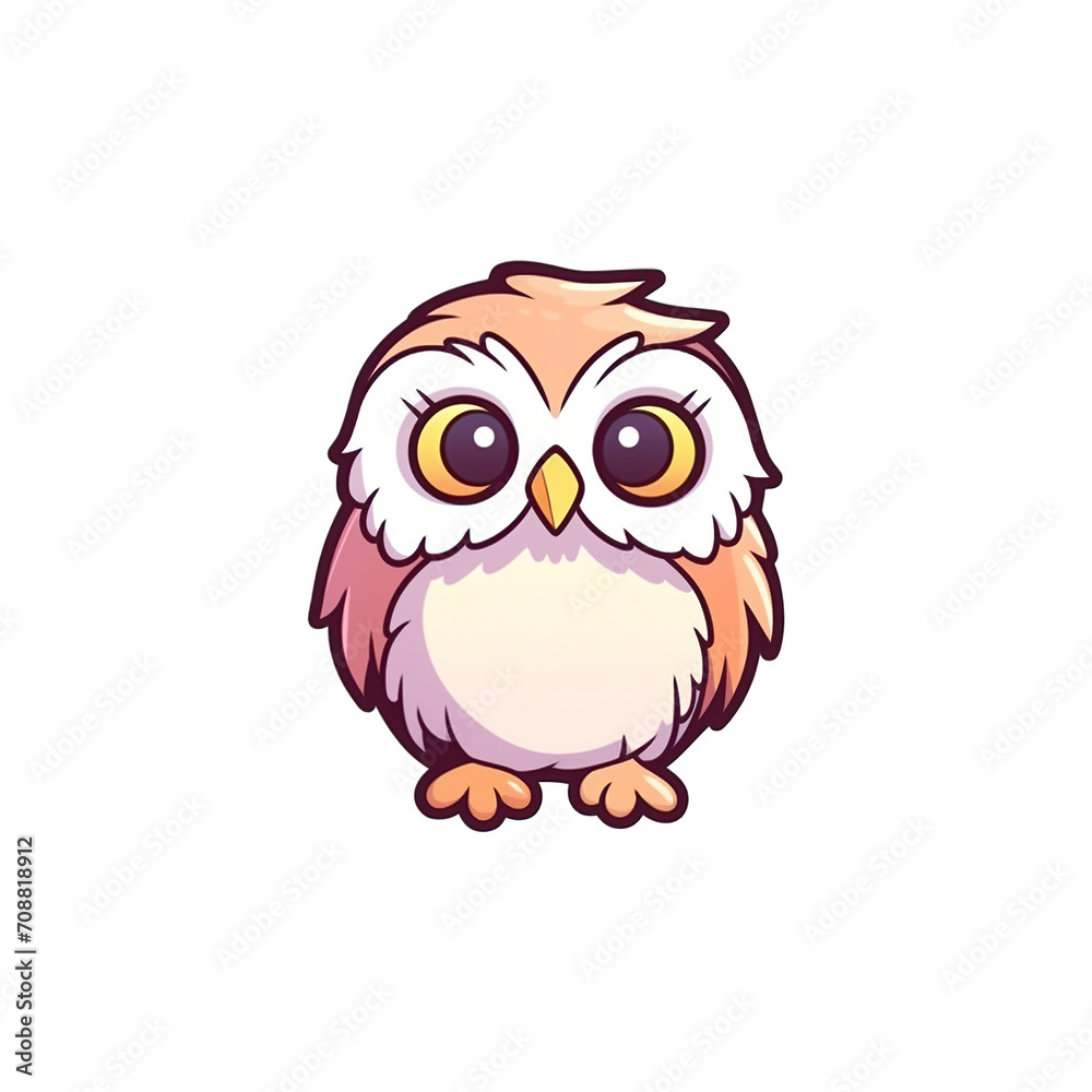 Naklejka premium A cartoon owl on a transparent background, cutest sticker illustration, kawaii, highly detailed character design, pastel color, die cut sticker, sticker concept design. 