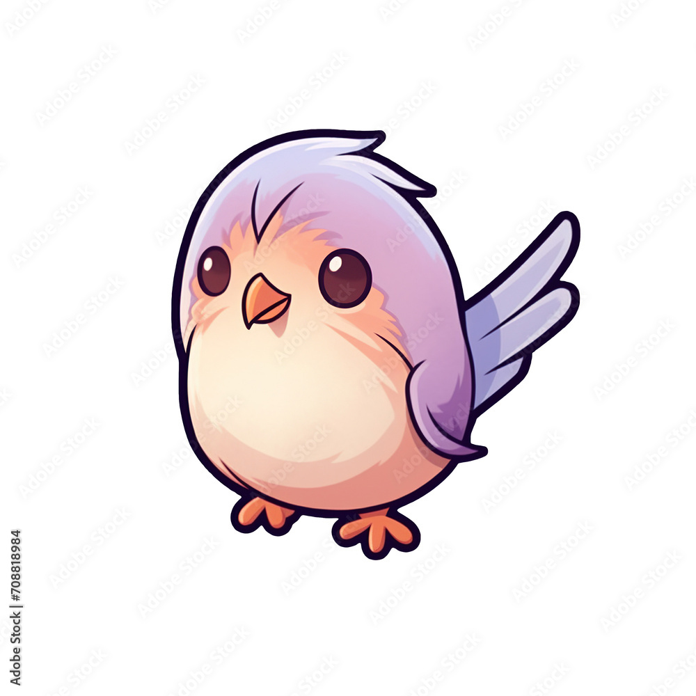 A cartoon bird on a transparent background, cutest sticker illustration, kawaii, highly detailed character design, pastel color, die cut sticker, sticker concept design.	