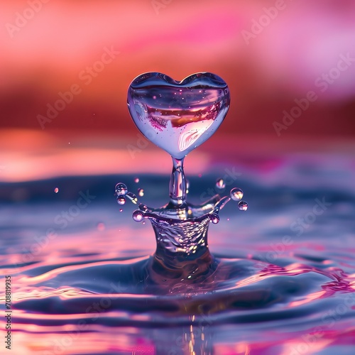 serene heart-shaped water drop reflects purity, Generative AI