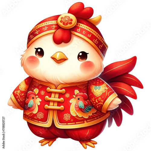 Cute Rooster Chinese Zodiac Animal Calendar, Watercolor, Chinese New Year, Celebration, Isolated on Transparent Background. Generative AI