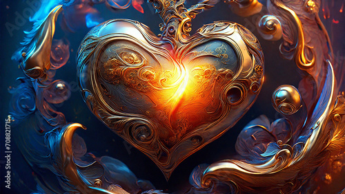 abstract heart background with metallic colors