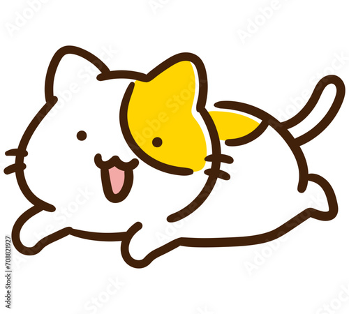 左向きに駆け抜けるかわいいねこのキャラクターのデフォルメイラスト