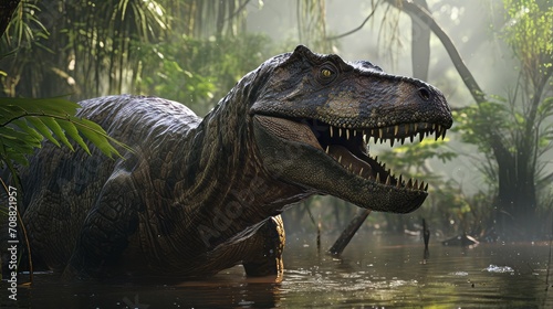 Artistic reconstruction of Ceratosaurus in swamp