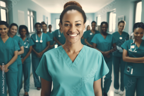 Portrait of friendly medical personnel standing and smiling, demonstrating good service,refers to the work of medical personnel who affirm their professionalism and are happy. Generative Ai. photo