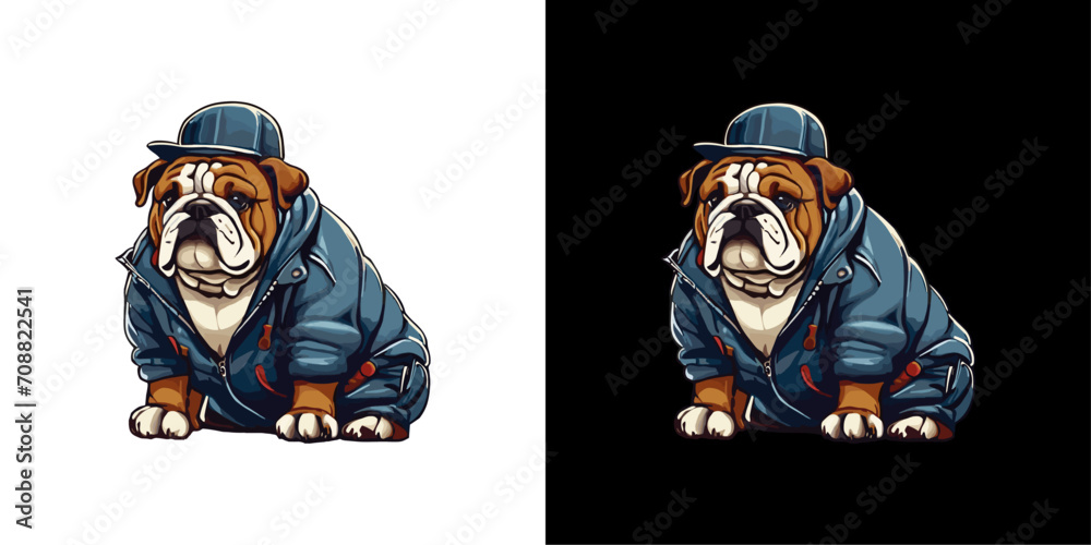 illustration of a cartoon bulldog logo with a jacket and hat illustration of a cartoon bulldog logo with a jacket and hat