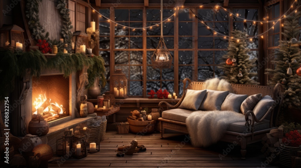 Cozy Yuletide setting with warm lights