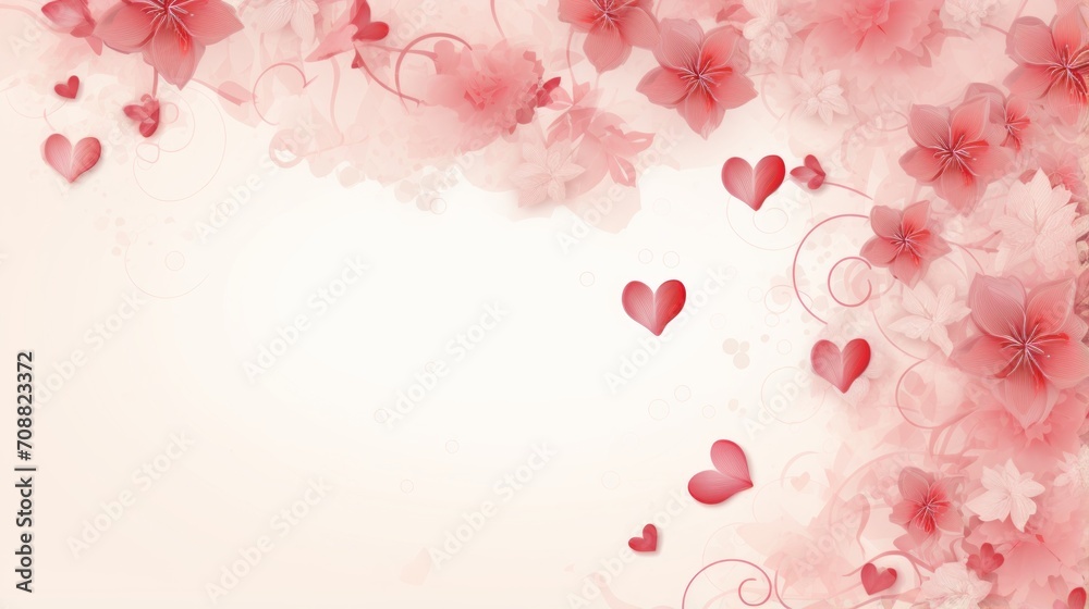 Pink background with hearts and flowers