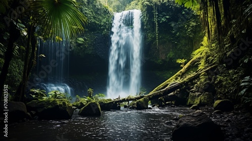 Large waterfall in the middle of a jungle