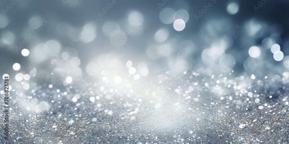 Obraz premium Glitter background in pastel delicate silver and white tones de-focused glitter vintage lights.