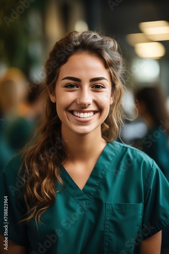 Portrait of a smiling young female doctor or nurse