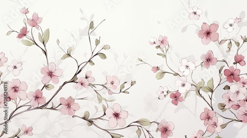 Delicate Hand-Drawn Watercolor Flowers Scattered on Clean White Canvas