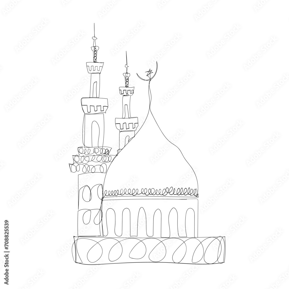 Continuous Line Drawing Mosque, a Symbol Islamic. Free Images, Photos, Pictures. Illustration Icon Vector