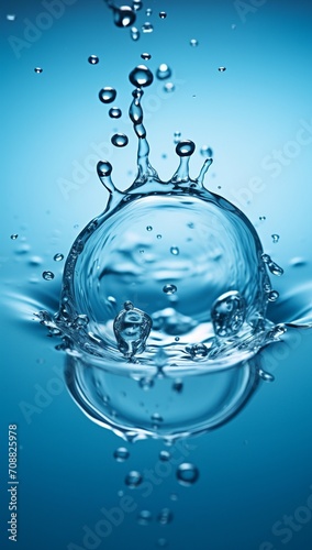 Water splash with drops on blue background. 3d rendering, 3d illustration.