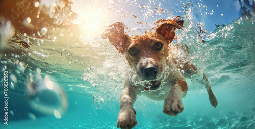 dogs having fun in a swimming pool