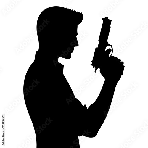 a minimalist man with gun vector silhouette, a man hold a gun vector 