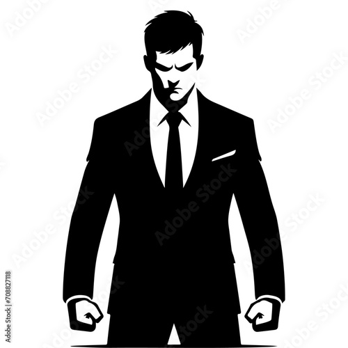 minimal Angry business man vector silhouette, black color silhouette