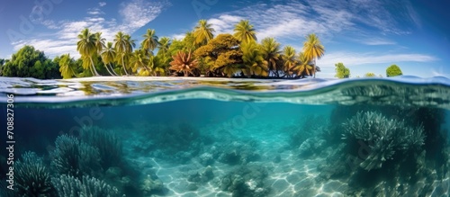 El Nino causes light-colored coral in shallow water  French Polynesia  Pacific Ocean.