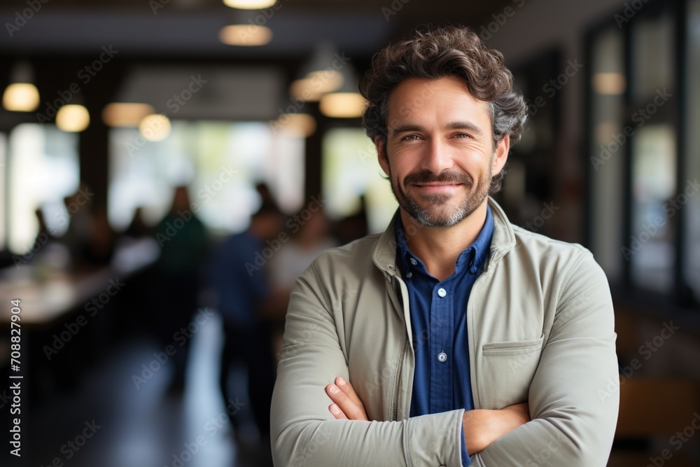 Obraz premium Portrait of a smiling man with brown hair and beard