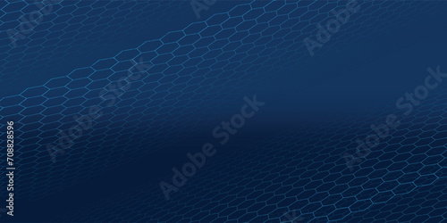 Abstract technology connect concept blue geometric hexagons pattern with glowing light on dark background.