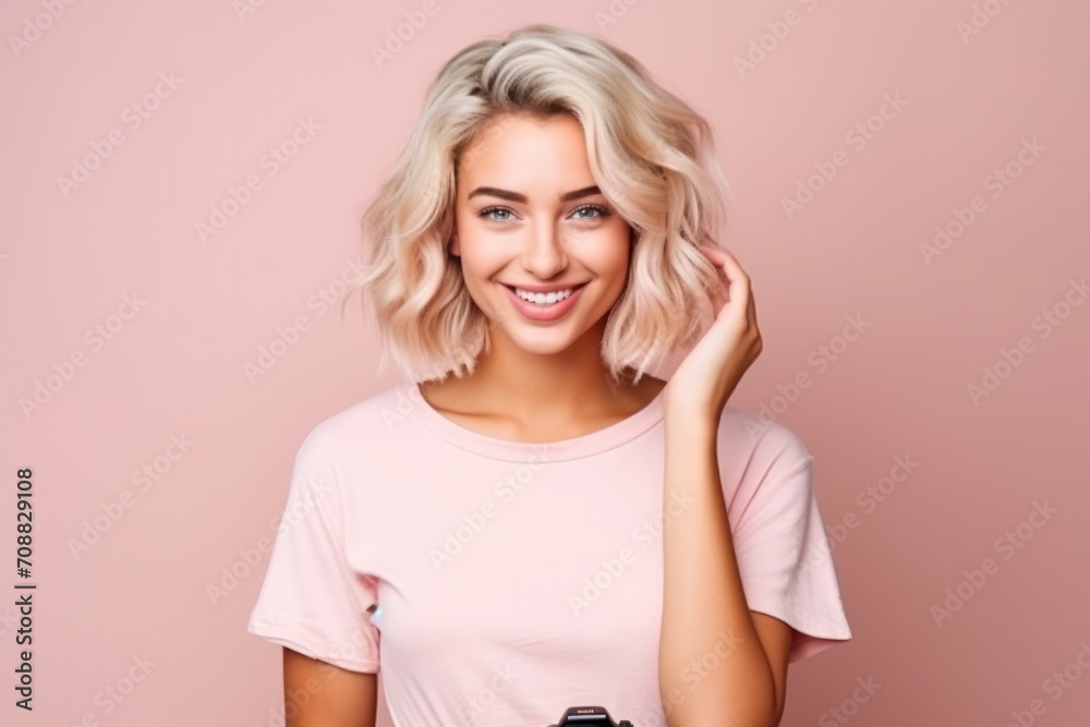 Close-up portrait of yong woman casual portrait of aucasian Asian, african american portrait woman on pastel background , Generative AI Close-up portrait of yong woman casual portrait of aucasian Asian, african american portrait woman on pastel background , Generative AI