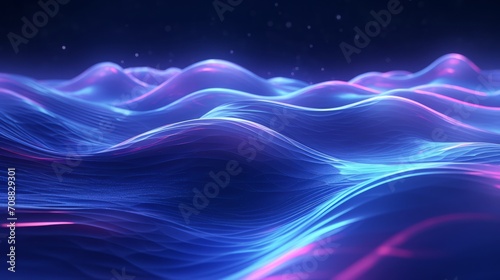 Surreal Blue Neon Waves Flowing in a Dark Digital Landscape