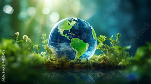 Conceptual Image of a Transparent Globe with Green Natural Elements Highlighting Sustainability