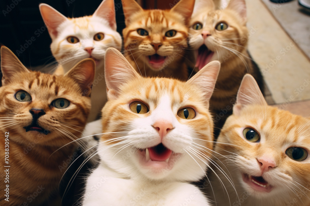 group of cute cats taking selfie group of cute cats taking selfie