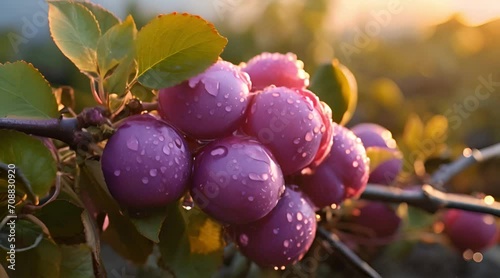 fresh ripe grapes at sunset photo