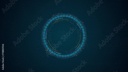 Motion graphic of Blue digital circle futuristic HUD elements with rotation circle head up display technology on circuit board abstract background concepts