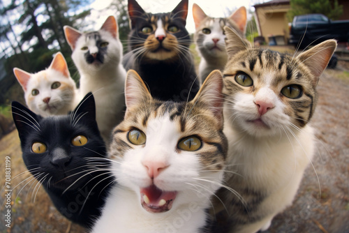 group of cute cats taking selfie © Salawati