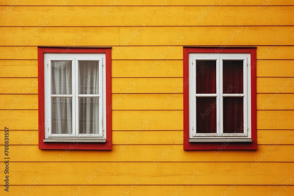 Two windows in a yellow wooden house in Reykjavik, Iceland Two windows in a yellow wooden house in Reykjavik, Iceland