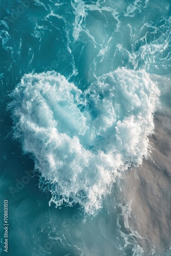 Heart shaped wave in the light blue sea