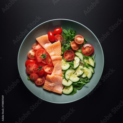 Salmon and vegetables on a plate photo
