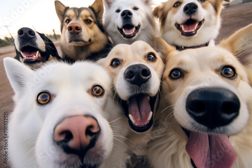 a group of cute dogs taking selfies