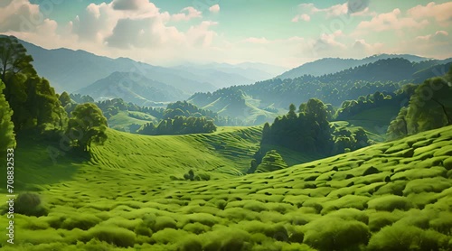 Green hillsides filled with tea fields
