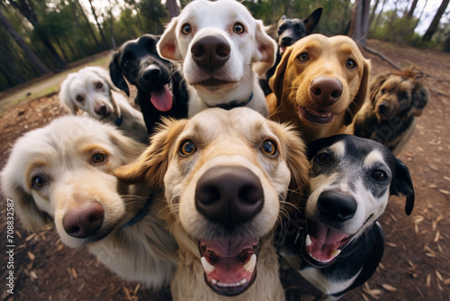 a group of cute dogs taking selfies