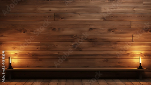 Background with a wooden panel wall and warm lighting