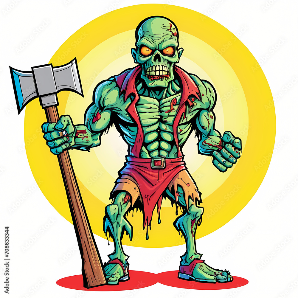 Zombie character holding a hammer illustration for mascot logo, t shirt design and apparel, template, or stickers. Horror graphic design ready to print. Zombie character holding a hammer illustration for mascot logo, t shirt design and apparel, template, or stickers. Horror graphic design ready to print.