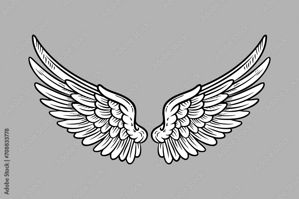 Obraz premium Sketch angel wings. Angel feather wing. Vector illustration.