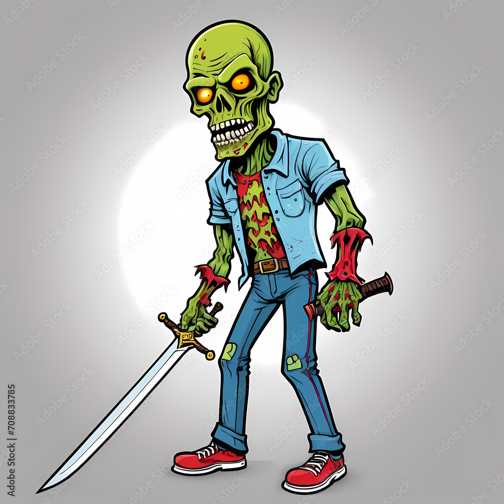 Zombie art work holding a hammer illustration for mascot logo, t shirt design and apparel, template, or stickers. Horror graphic design ready to print. Zombie art work holding a hammer illustration for mascot logo, t shirt design and apparel, template, or stickers. Horror graphic design ready to print.