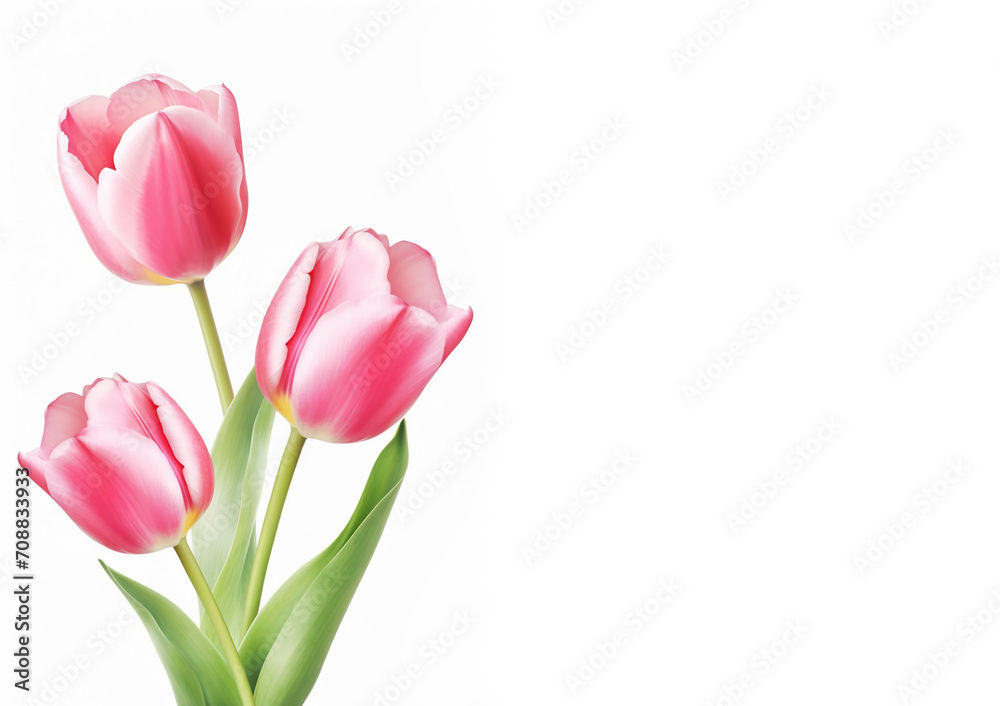 Pink tulips on a white background copy space Pink tulips on a white background copy space