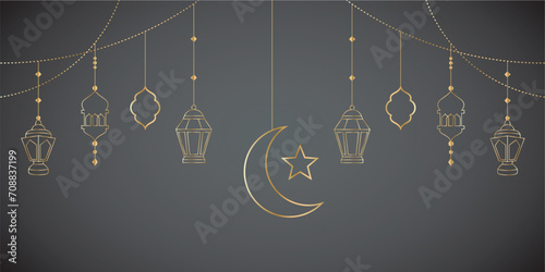 Islamic lantern line art  Ramadan Kareem with black background line art vector EPS 10 photo