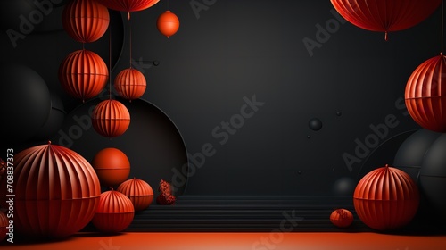 A black honeycomb ball and abstract geometric background with empty space for the new year, Generative AI.