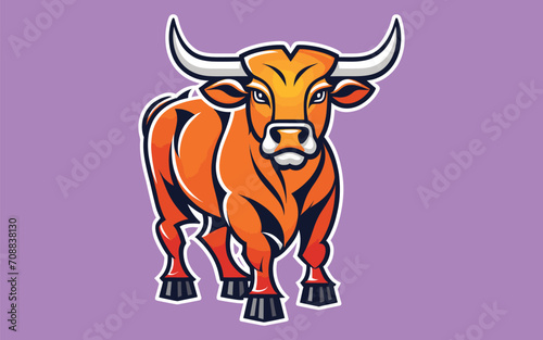 Illustration of a bull mascot isolated on a purple background.