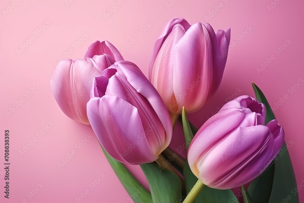Obraz premium Purple tulips on a pink background