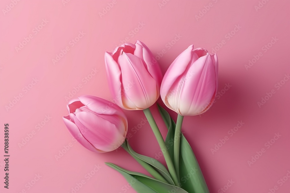 Purple tulips on a pink background